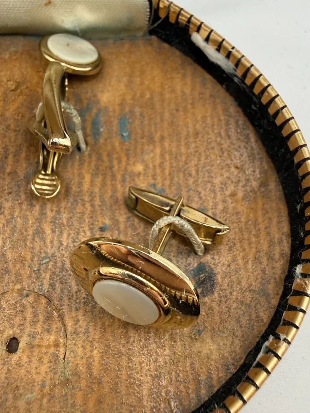 NIB Vintage Genuine Mother of Pearl by Stacy Cuff Link + Clips Set